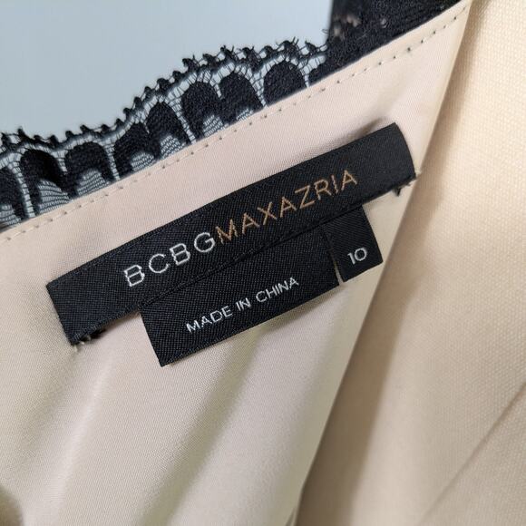 Bcbg Lace Silk Midi Dress 10 Black Tan Y2K Silk Babydoll Illusion Guest Cocktail - Picture 10 of 14